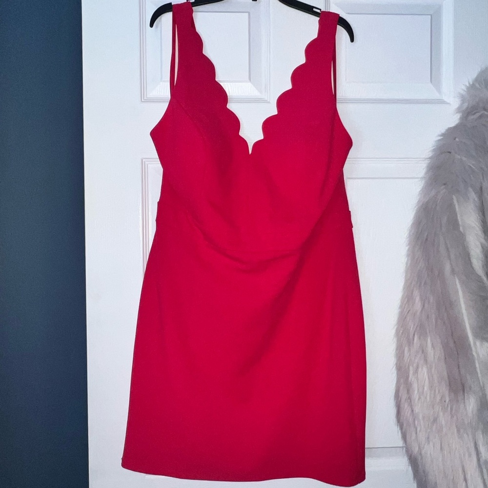 City Studio Vibrant Hot Pink Scalloped Mini Dress